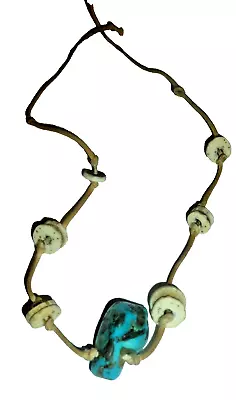 Vintage Chunky Blue Turquoise Gemstone Nugget Rope Necklace 16  Handbmade • $13.05