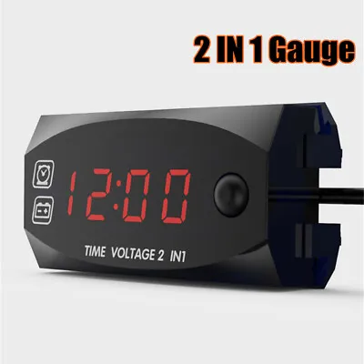 Digital Display Voltmeter Voltage Time Clock 2IN1 Gauge Panel Meter Car Motor • $9.87