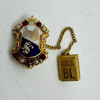 VINTAGE SLC TEMPLE LDS MORMON SEMINARY PIN 1956 RED STONES PEARLS Book Of Mormon • $74.99