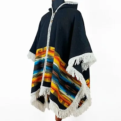 Alpaca/Llama Wool Unisex Hooded Cape Poncho Authentic S. American Aztec Pattern • $129.95