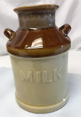 Vintage Milk Jug Crock Pottery Ceramic Stoneware Drip Brown Cream Farmhouse Vase • $12.99