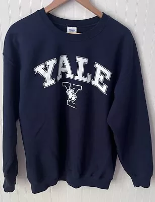 Yale University Bulldog Crewneck Sweatshirt Navy White Gildan Size Large • $8