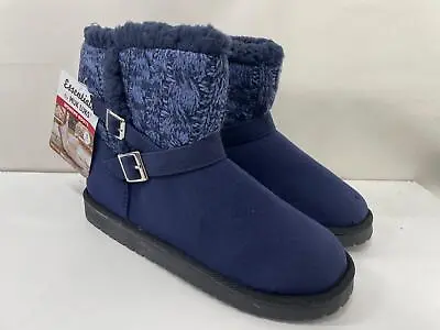 Muk Luks Essentials Womens Navy Blue Alyx Boots 15023-410 Sherpa Ankle Winter • $19.81