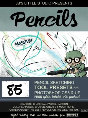 $4 • Buy 85 Pencil Brushes Tool Presets For Photoshop CS5 + (CC) Digital Painting