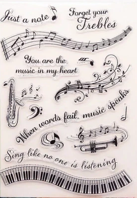 £4 • Buy Music Stamps Instruments Notes Words Staves Piano Roll Clear Unmounted Stamp