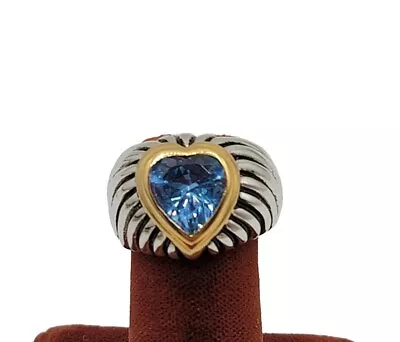 Vtg Sz 8 Ring Chunky Blue Heart Rhinestone Ribbed Medieval Design Jewelry  • $49.99