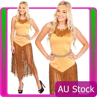 Indian Princess Native American Costume Pocahontas Fancy Dress Wild West Outfit • $36.80