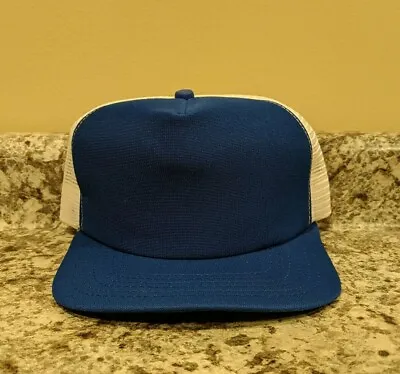 Vtg  Royal Blue White 80s New Era Snapback Mesh Trucker Hat NOS  Deadstock • $15