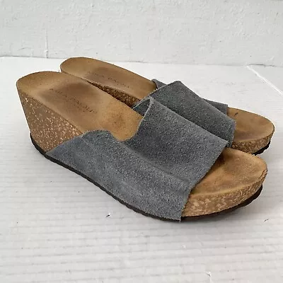 Mila Paoli Womens 6.5 Sandals Made In Italy Blue Suede Cork Wedge Heel Shoe Slip • $29.99