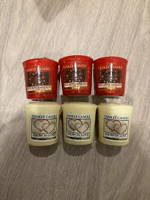 YANKEE Candle Christmas Votive Set New Rare Red Apple Wreath Snow In Love X6 • £12