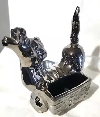 Vintage Stubborn Laughing Donkey Mule Hound Silver Painted Caddy Holder Planter • $19.95