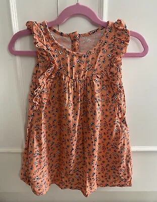 Matalan Toddler Girls Long Top / Dress 18-24 Months Orange Floral Sleeveless VGC • £2.50