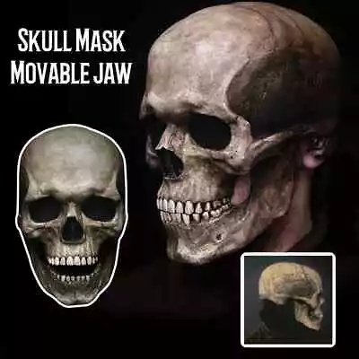 Halloween Skull Mask Full Head Helmet Jaw Movable Skeleton Cosplay Horror Scary • $17.89