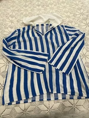 Renaissance Shirt Pirate Poet Sailor Costume Blue & White Stripe Vintage • $34