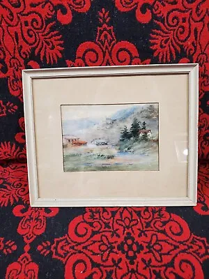 Vintage Bertha Hendricks Framed Watercolor Painting Country Scene Landscape • $40