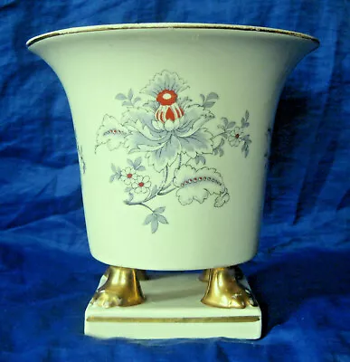 Pottery Urn Shaped Vase With Gilded Feet Gray Floral Decoration English • $16