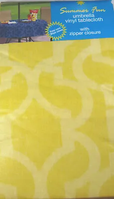 Geo Waves Print Vinyl Tablecloths Umbrella Hole  W/Zipper Asst.Sizes Yellow • $16.99