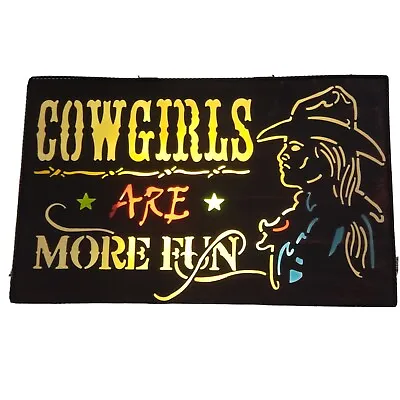 Cowgirls Are More Fun Metal Plaque Hanging Window Sign Red Shed She Bar 20x12.5 • $20.99