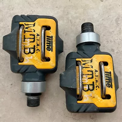 TIME ATAC MTB Vintage Clipless Dual Sided Pedals Yellow Black Gray - VGC • $55