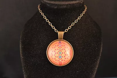 FLOWER OF LIFE Mandala Cabochon PENDANT -  NECKLACE  New!  Jewelry USA!  Chakras • $4.99