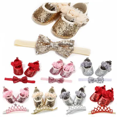 £4.99 • Buy Newborn Baby Girl Pram Shoes Infant Paillette Mary Janes Princess Dress Shoes