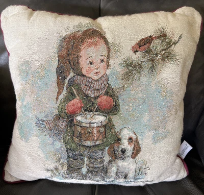 $19.99 • Buy Vintage Riverdale Tapestry Little Drummer Boy & Dog Christmas Pillow 17 X 17