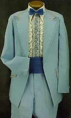 Bright Light Blue Retro After 6 Tuxedo Jacket Vintage Mens Weddings Prom Party • $84.95