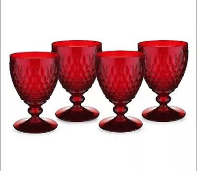 Villeroy & Boch Boston Red 14 Oz Crystal Water/Wine Goblets. Set Of 4 BRAND NEW • $72.43