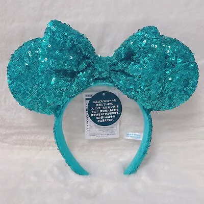Japan Tokyo Disney Resort Store Ears HeadBand Hat Cap Green Sequins Ribbon • £27.99