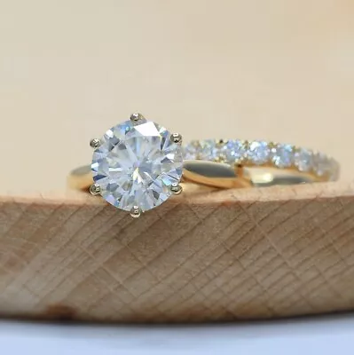 2.50CTW Round DVVS1 Moissanite Matching Wedding Band Ring 14k Yellow Gold Plated • $107.73