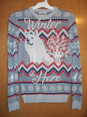 $19.99 • Buy Women's Ugly Christmas Sweater Game Of Thrones Winter Is Here White Wolf NWT