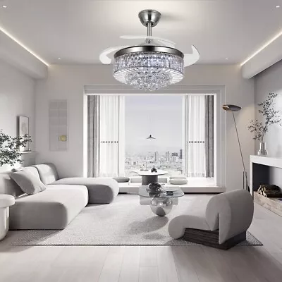 Crystal Ceiling Fans Chandelier With Remote Retractable Ceiling Fan With Light • $95.99