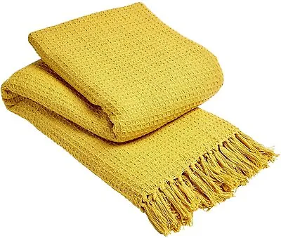 Lisbon Throw 100% Cotton Plain Honeycomb Sofa Bed Cover Throws Blanket • £8.90