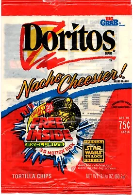 Star Wars 1997 Frito Lay Disc Promo Chip Bag Doritos Nacho Cheesier 2.125 Oz • $4.99