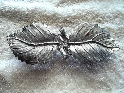 Interlocking Belt Buckle Silver Tone Metal Leaf Design Nicely Detailed • $10