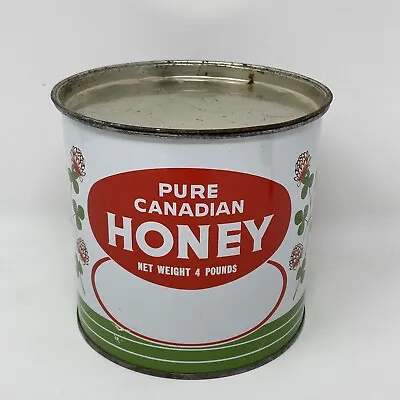 Vintage PURE CANADIAN HONEY Canadien French Pur Miel 4 Pounds TIN Clover Flowers • $12.99