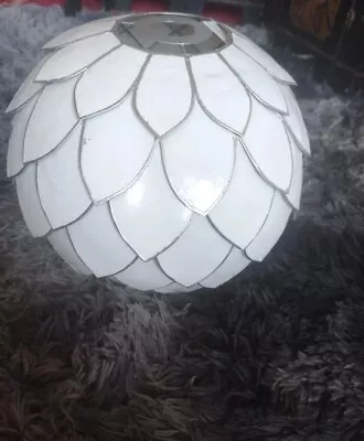 Silver & White Capiz Shell Vintage Style Easy Fit Artichoke Pendant Light Shade • £14.99