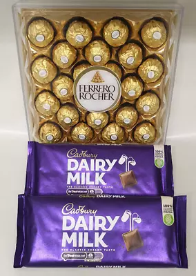 Ferrero Rocher 24 Pieces + 2 Cadbury Dairy Milk Chocolate Bars 180g Each • £3.20