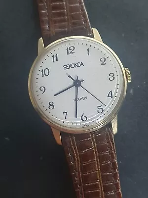 SEKONDA RAKETA 19 JEWELS VINTAGE MENS USSR WATCH MANUAL C1970/80s WORKING Brown • £5