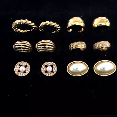 Monet 6 Pair Gold Tone Clip Earring Lot - 215 • $2.24