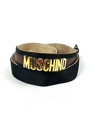 MOSCHINO Women Luxury Belts Black/Beige Italy Gold Logo #50 • $49.99