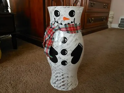 $25 • Buy Handpainted Snowman On Clear Glass Hurricane Lamp Globe Candle Cover
