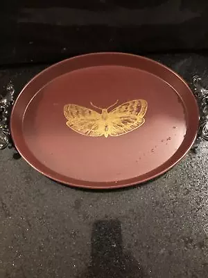 Vintage Butterfly Embossed Tray With Metal Scrolled Handles. Look! • $13