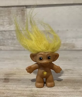 Vintage Mini Troll Doll With Yellow Hair And Hello Heart Jewel 3 Inches Tall • $6