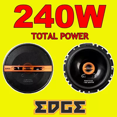 EDGE 240W TOTAL 2WAY 6.5 INCH 16.5cm CAR DOOR/SHELF COAXIAL SPEAKERS ORANGE PAIR • £34.99