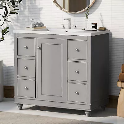 36  Bathroom Vanity W/ Sink Wood Bathroom Storage Cabinet With 4 Drawers Modern • $289.09