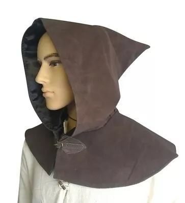 LARP Black And Brown Leather Hood Cowl Medieval Fancy Dress Cosplay REDUCED • £24.99