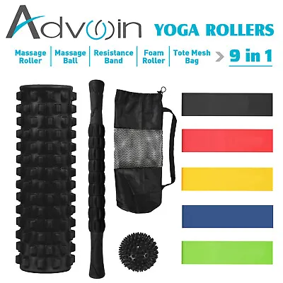 $27.90 • Buy Yoga Roller Set Foam Roller Massage Ball Muscle Relief Resistance Band Pilates