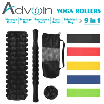 $27.90 • Buy Yoga Roller Set Foam Roller Massage Ball Muscle Relief Resistance Band Pilates