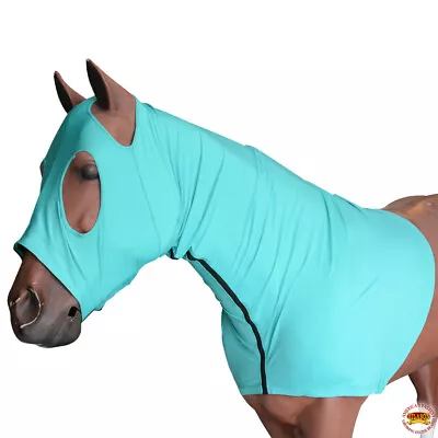 63DS Hilason Spandex Horse Mane Stay Hood Neck Cover With Zipper Teal • $34.99